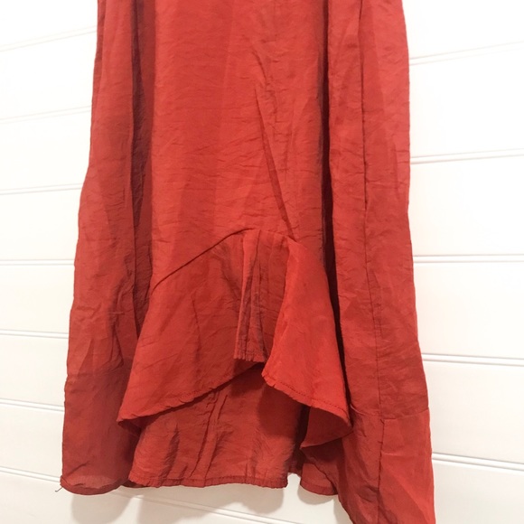 Anthropologie Rust Asymmetrical Ruffle Dress - Picture 3 of 6